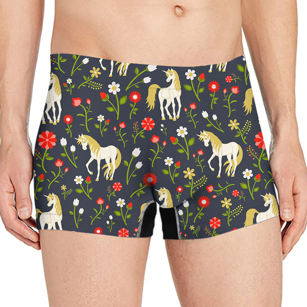Magic Floral Unicorn Pattern Print Men's Boxer Briefs