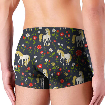 Magic Floral Unicorn Pattern Print Men's Boxer Briefs