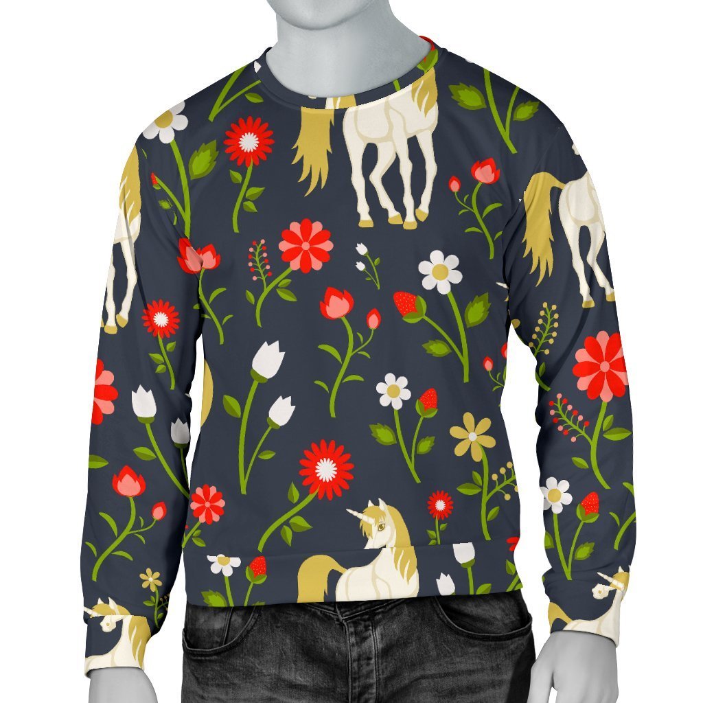 Magic Floral Unicorn Pattern Print Men's Crewneck Sweatshirt GearFrost