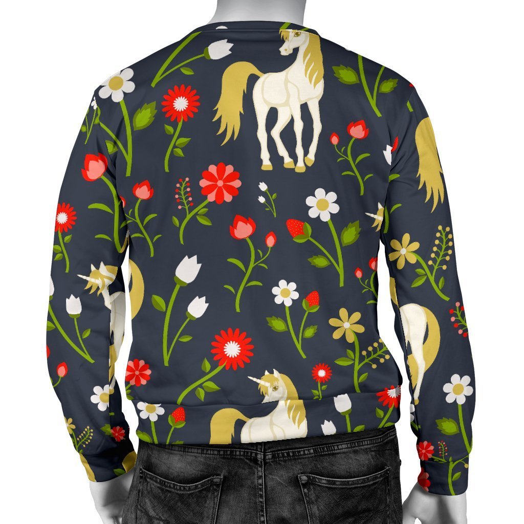 Magic Floral Unicorn Pattern Print Men's Crewneck Sweatshirt GearFrost