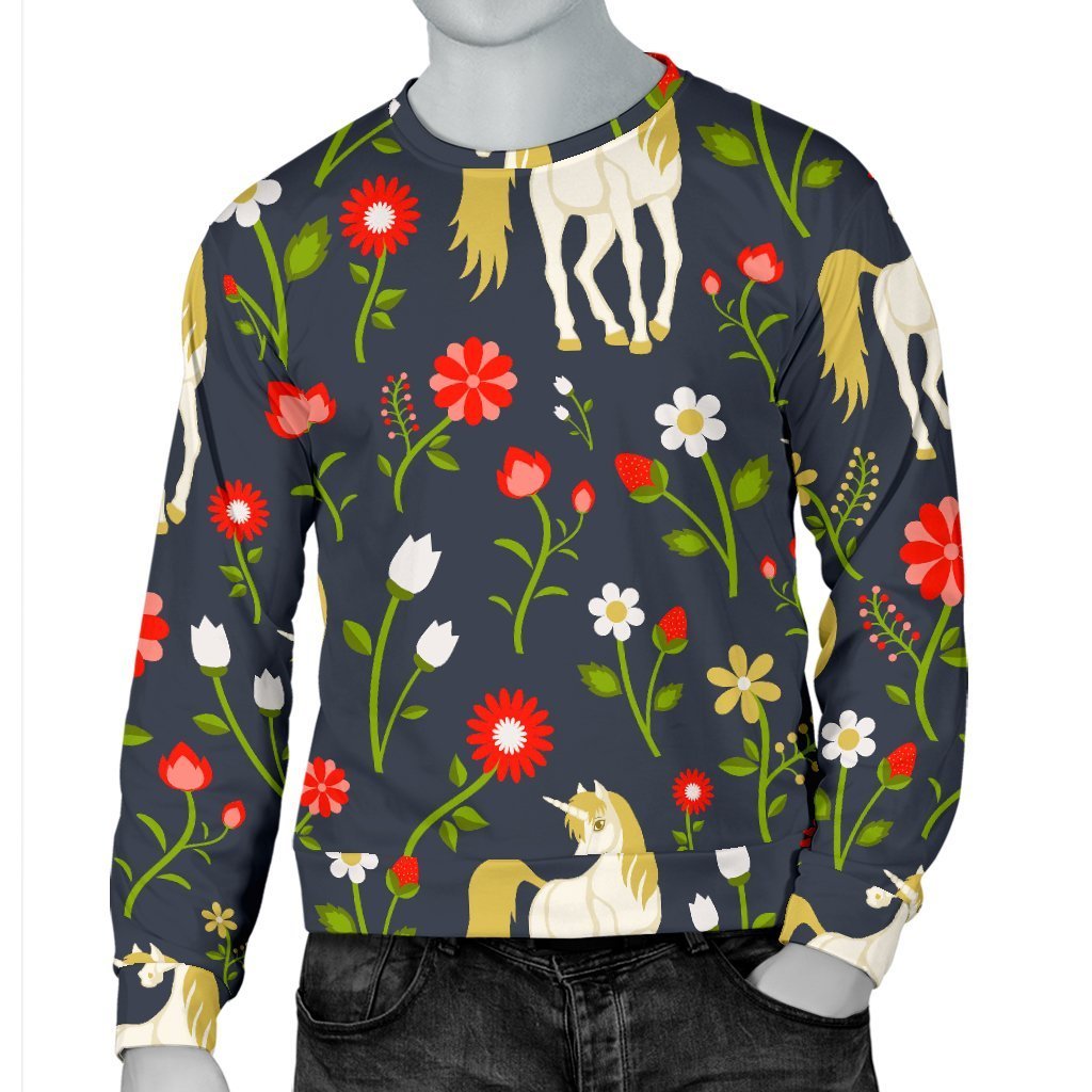 Magic Floral Unicorn Pattern Print Men's Crewneck Sweatshirt GearFrost