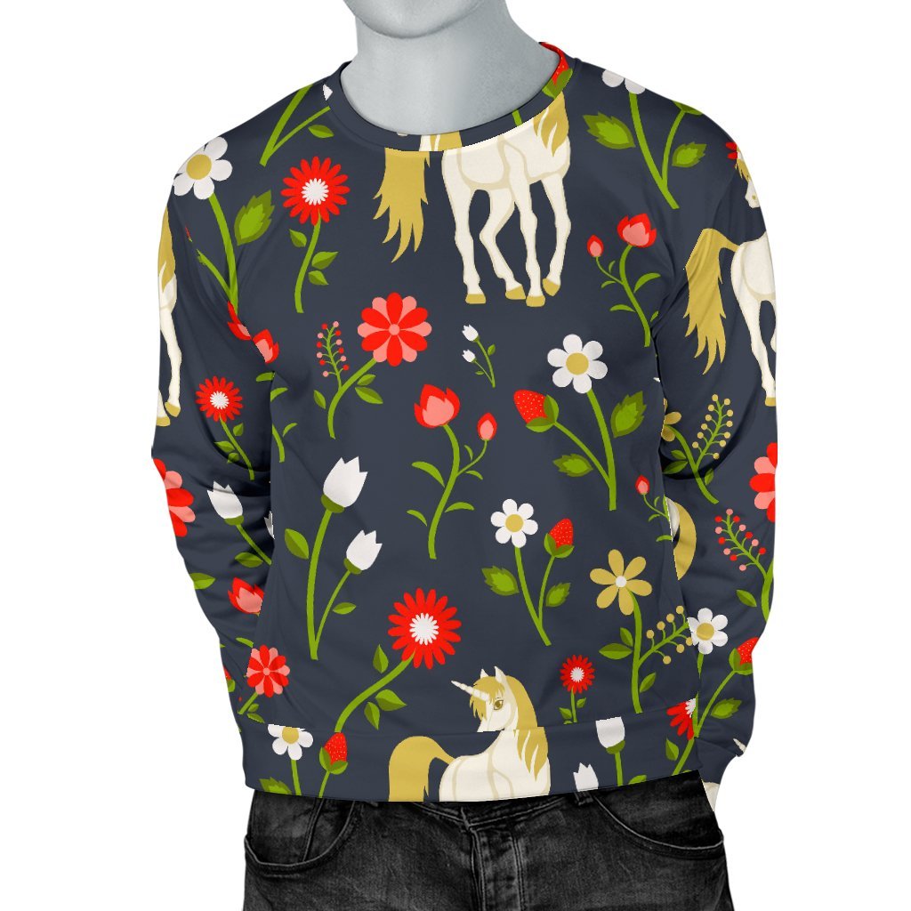 Magic Floral Unicorn Pattern Print Men's Crewneck Sweatshirt GearFrost