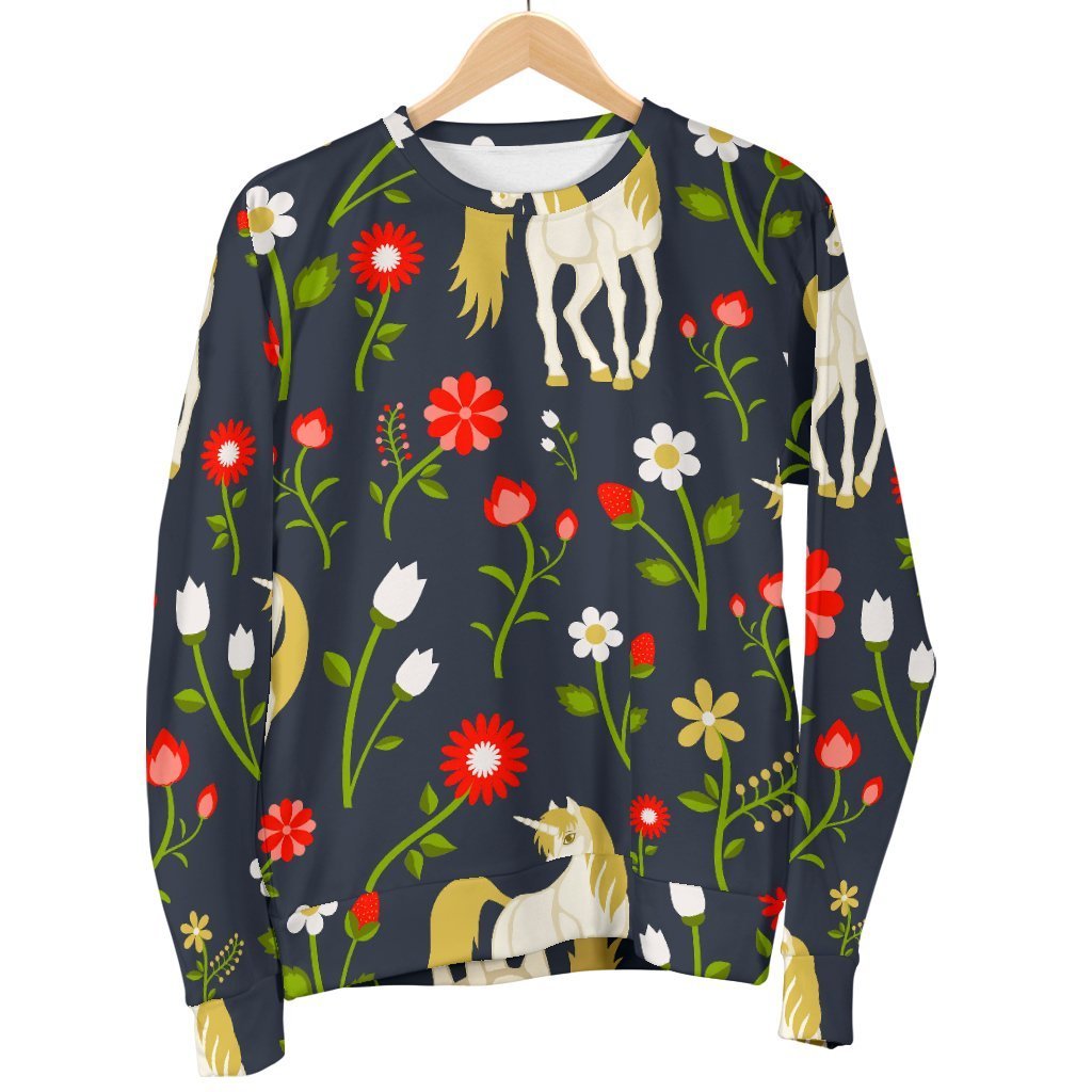 Magic Floral Unicorn Pattern Print Men's Crewneck Sweatshirt GearFrost