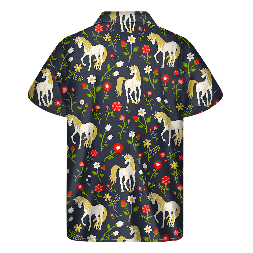 Magic Floral Unicorn Pattern Print Men's Short Sleeve Shirt