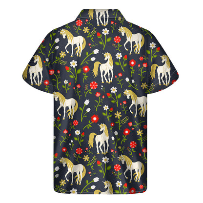 Magic Floral Unicorn Pattern Print Men's Short Sleeve Shirt