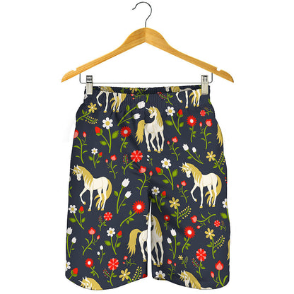 Magic Floral Unicorn Pattern Print Men's Shorts