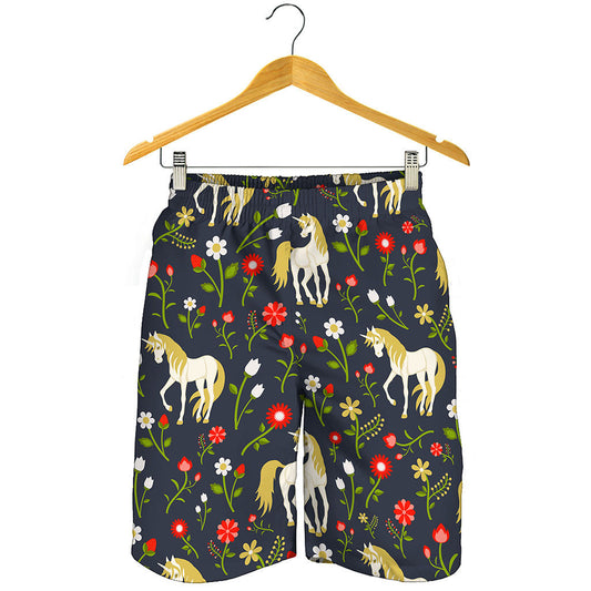 Magic Floral Unicorn Pattern Print Men's Shorts