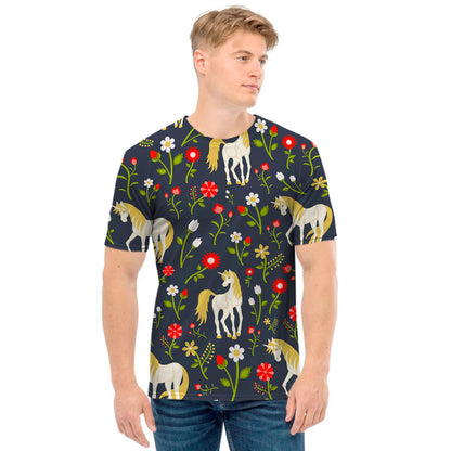 Magic Floral Unicorn Pattern Print Men's T-Shirt
