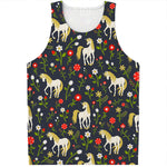 Magic Floral Unicorn Pattern Print Men's Tank Top