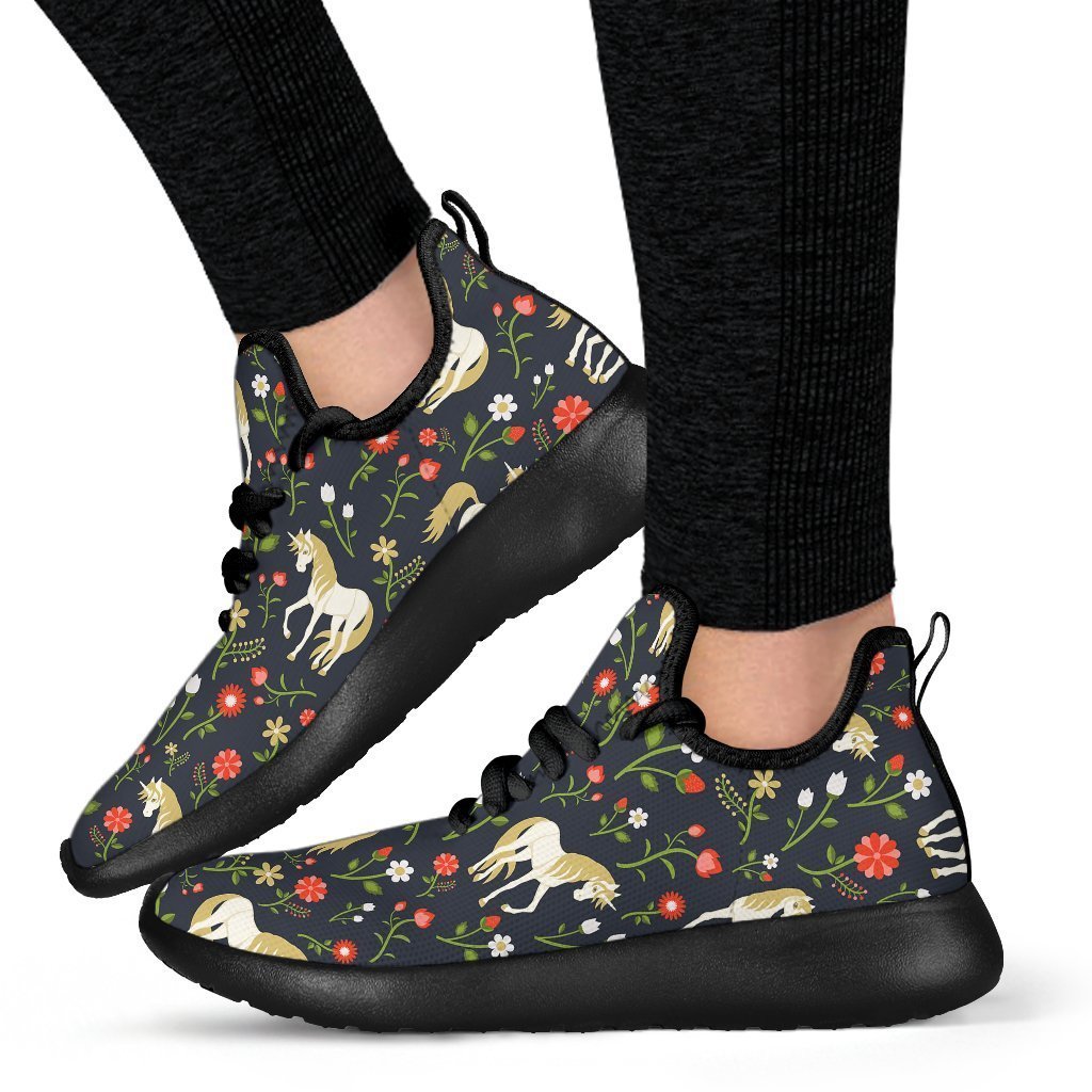 Magic Floral Unicorn Pattern Print Mesh Knit Shoes GearFrost