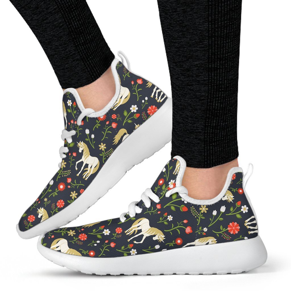 Magic Floral Unicorn Pattern Print Mesh Knit Shoes GearFrost