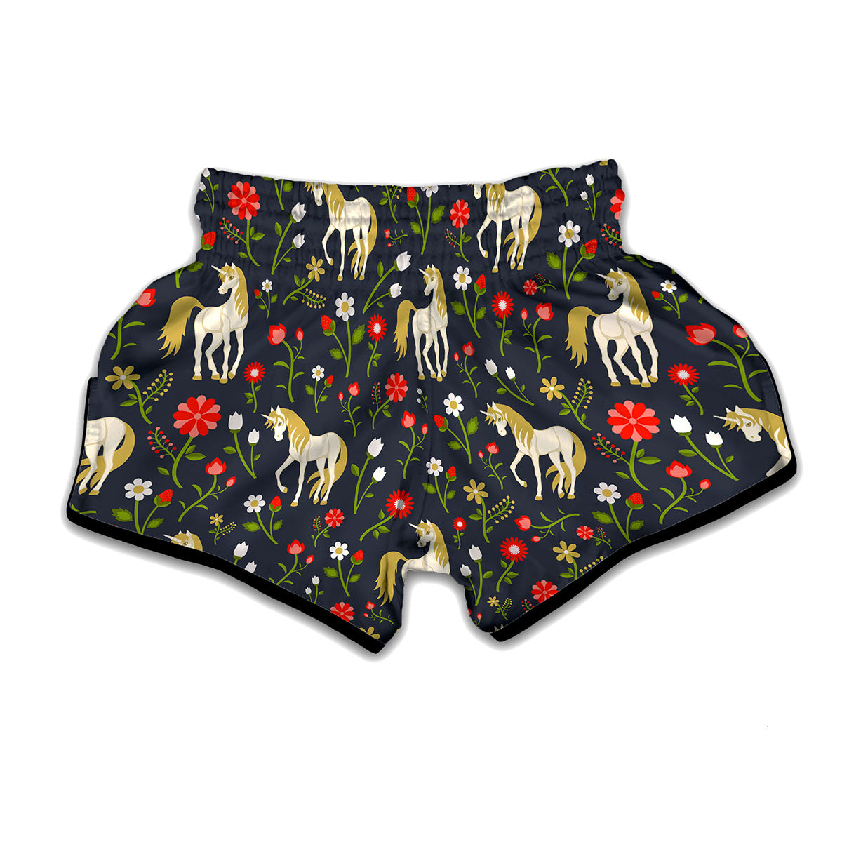 Magic Floral Unicorn Pattern Print Muay Thai Boxing Shorts