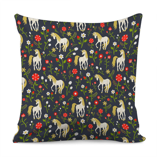 Magic Floral Unicorn Pattern Print Pillow Cover