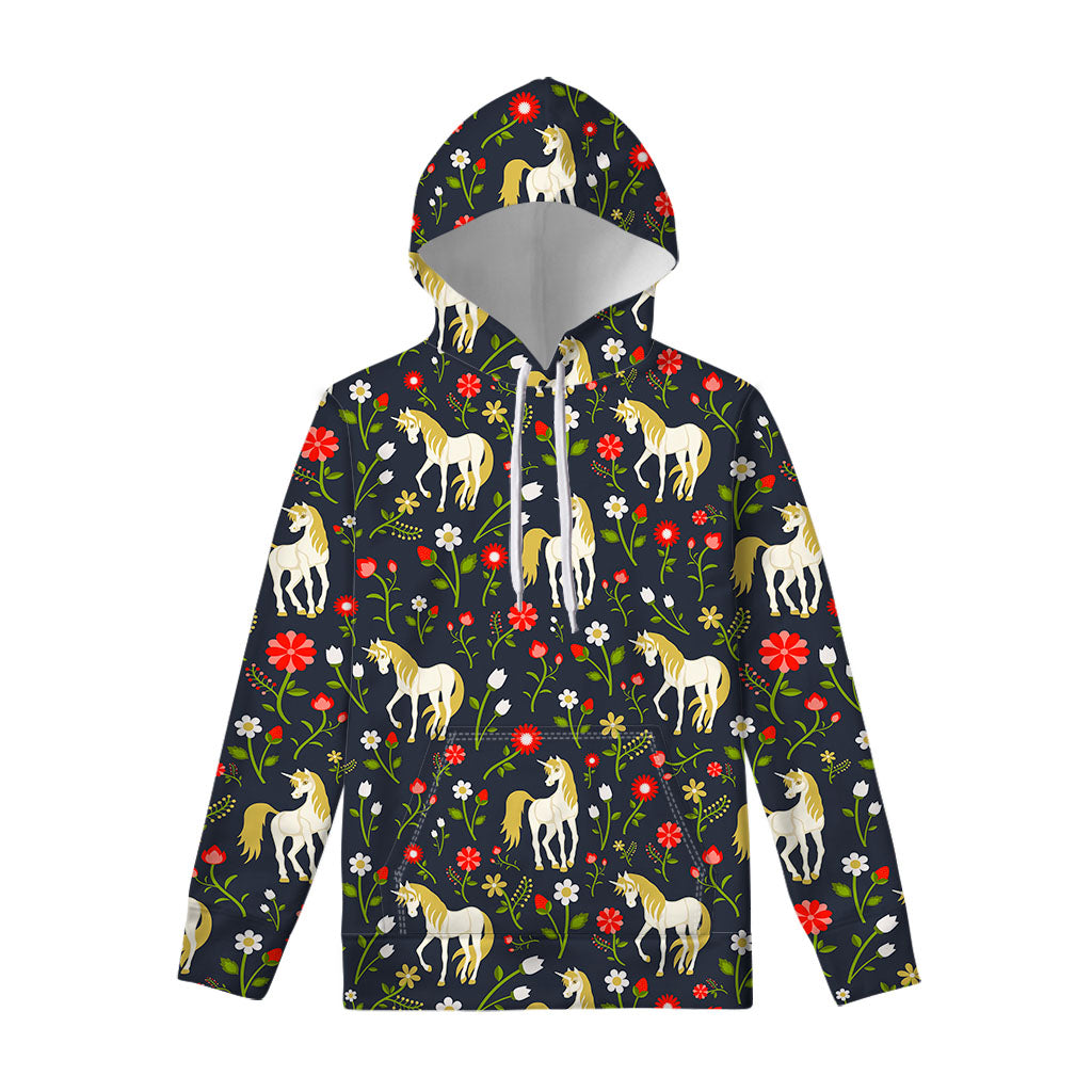Magic Floral Unicorn Pattern Print Pullover Hoodie