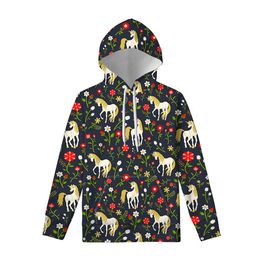 Magic Floral Unicorn Pattern Print Pullover Hoodie