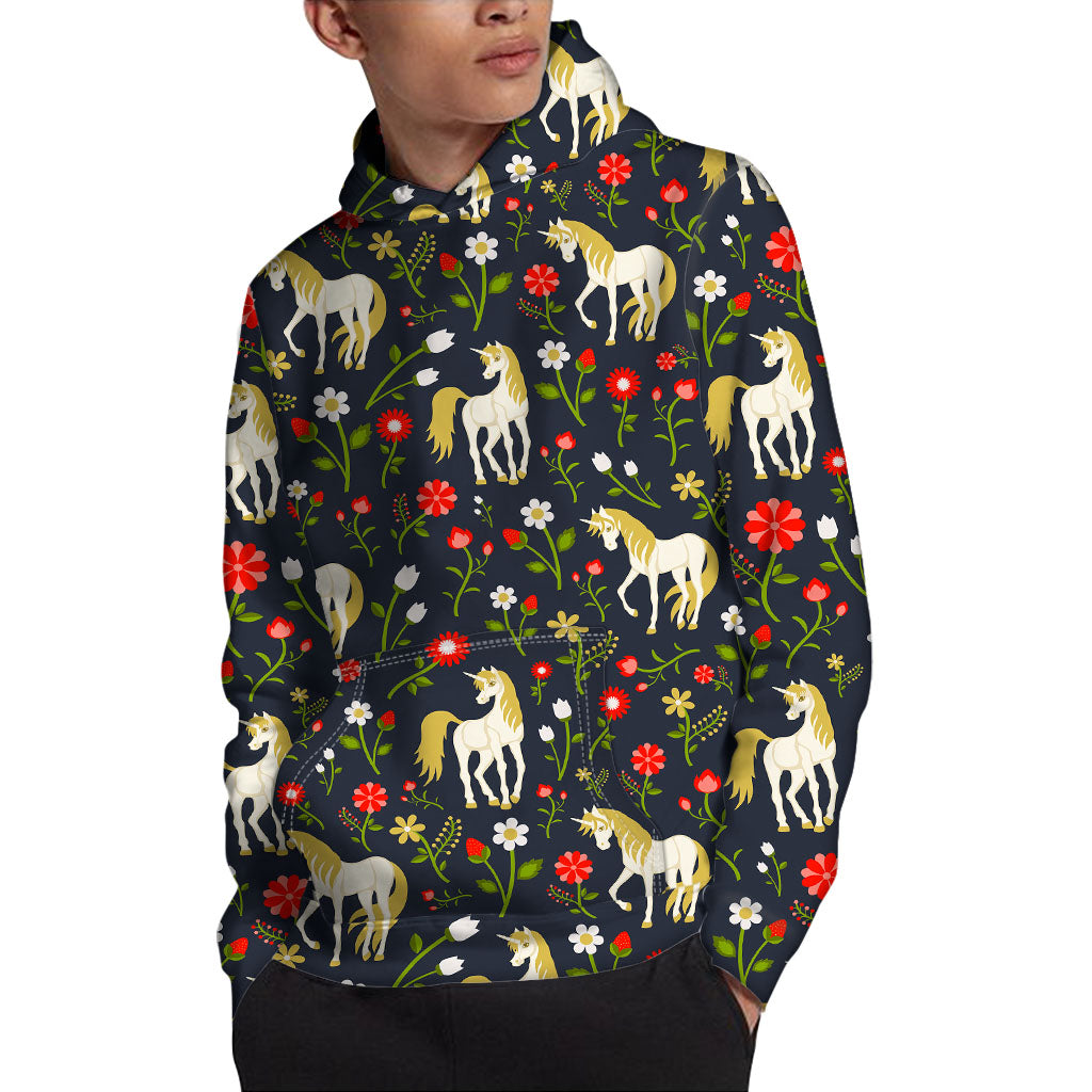 Magic Floral Unicorn Pattern Print Pullover Hoodie
