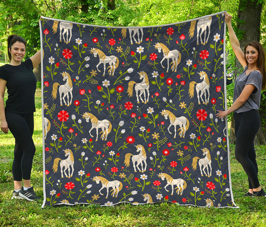 Magic Floral Unicorn Pattern Print Quilt