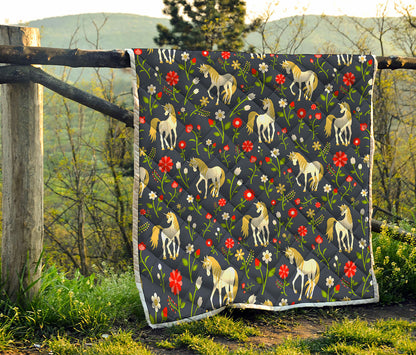 Magic Floral Unicorn Pattern Print Quilt