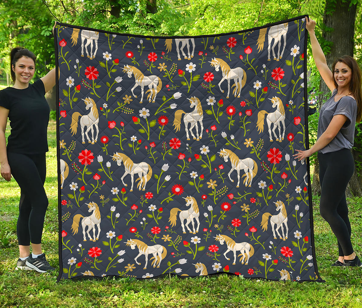 Magic Floral Unicorn Pattern Print Quilt