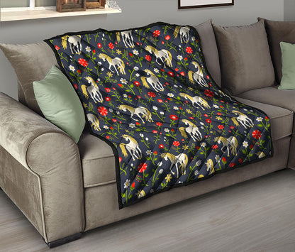Magic Floral Unicorn Pattern Print Quilt