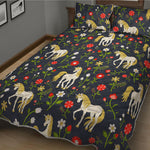 Magic Floral Unicorn Pattern Print Quilt Bed Set