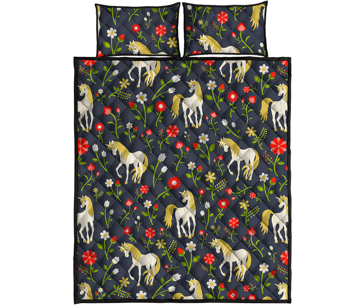 Magic Floral Unicorn Pattern Print Quilt Bed Set