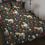 Magic Floral Unicorn Pattern Print Quilt Bed Set
