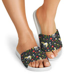 Magic Floral Unicorn Pattern Print White Slide Sandals