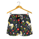 Magic Floral Unicorn Pattern Print Women's Shorts