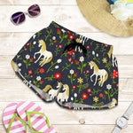 Magic Floral Unicorn Pattern Print Women's Shorts