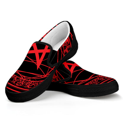 Magic Pentagram Symbol Print Black Slip On Shoes