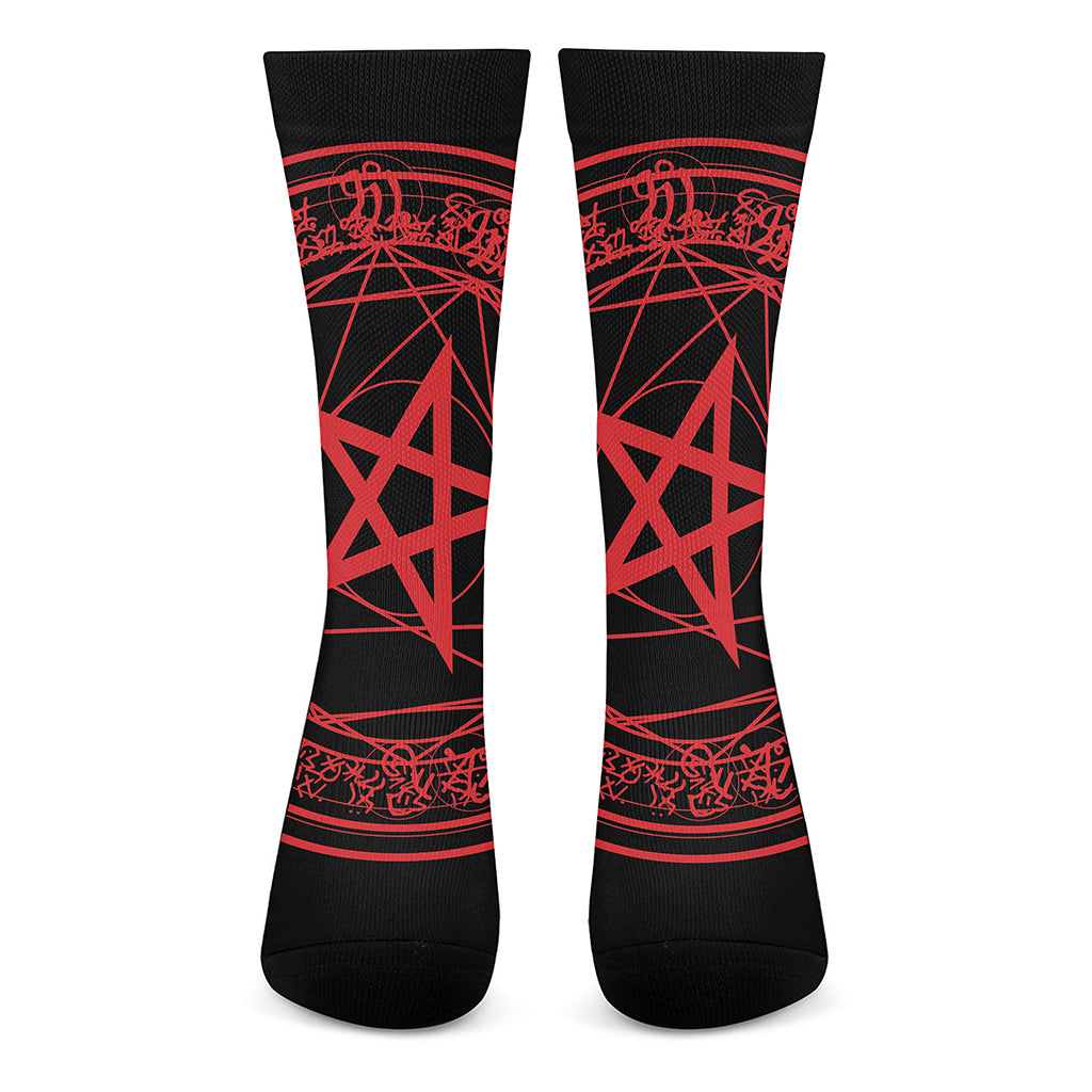Magic Pentagram Symbol Print Crew Socks