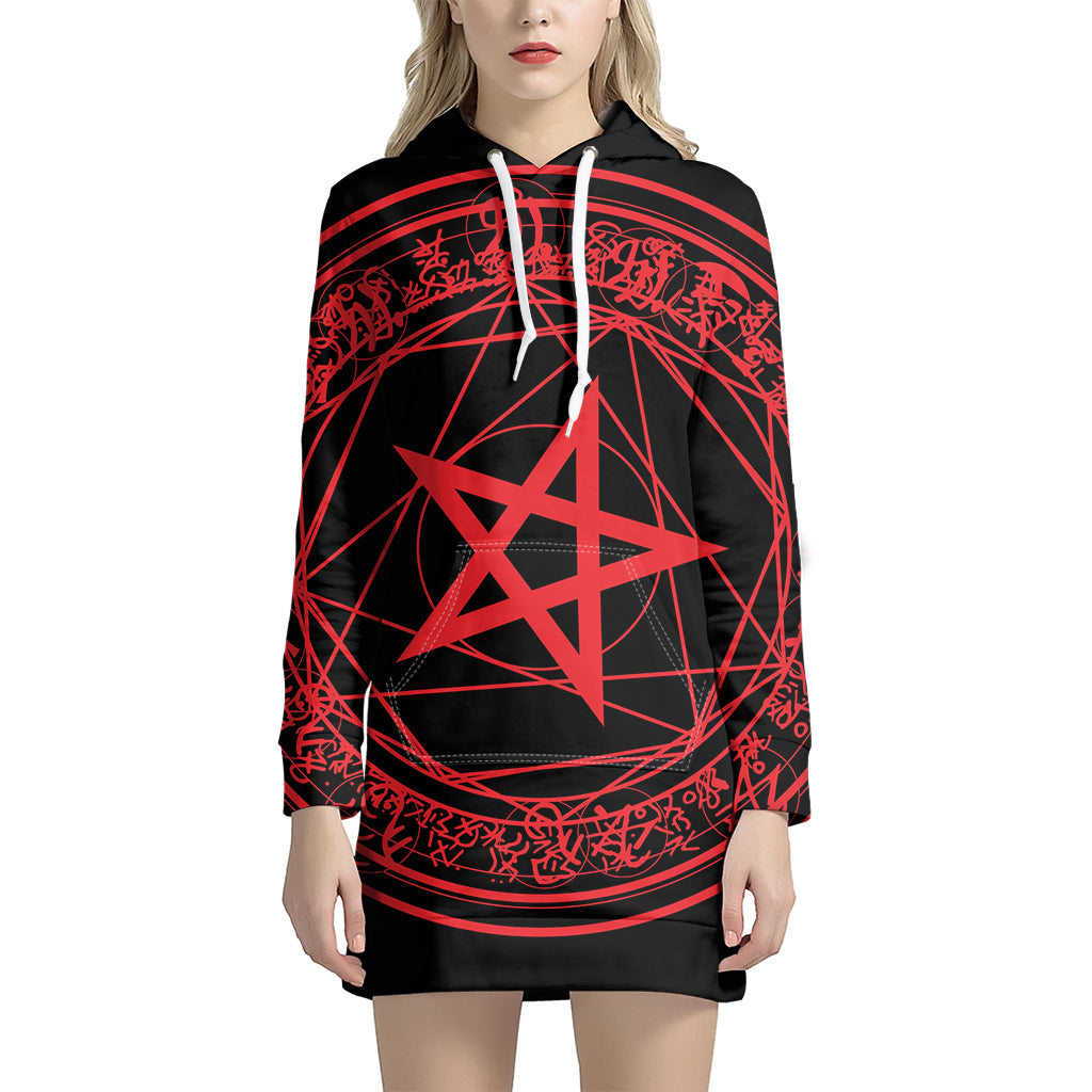 Magic Pentagram Symbol Print Pullover Hoodie Dress
