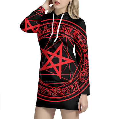 Magic Pentagram Symbol Print Pullover Hoodie Dress