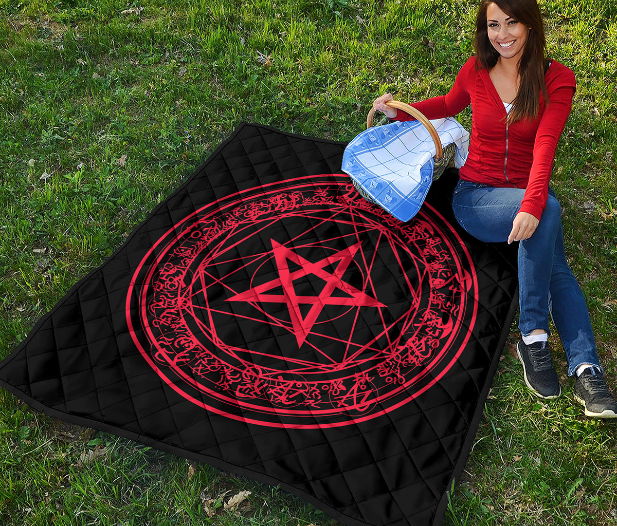 Magic Pentagram Symbol Print Quilt