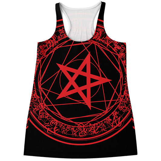 Magic Pentagram Symbol Print Women's Racerback Tank Top