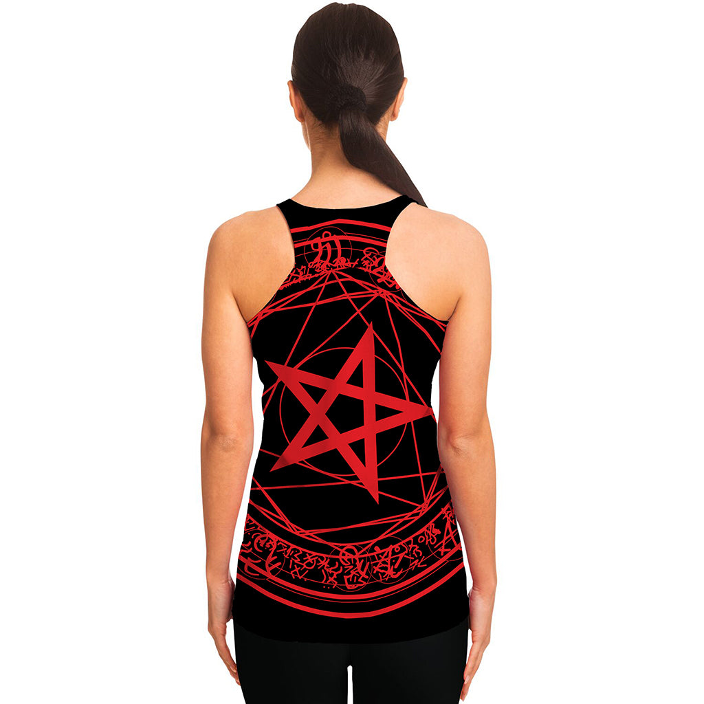 Magic Pentagram Symbol Print Women's Racerback Tank Top