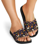 Magic Wizard Pattern Print Black Slide Sandals
