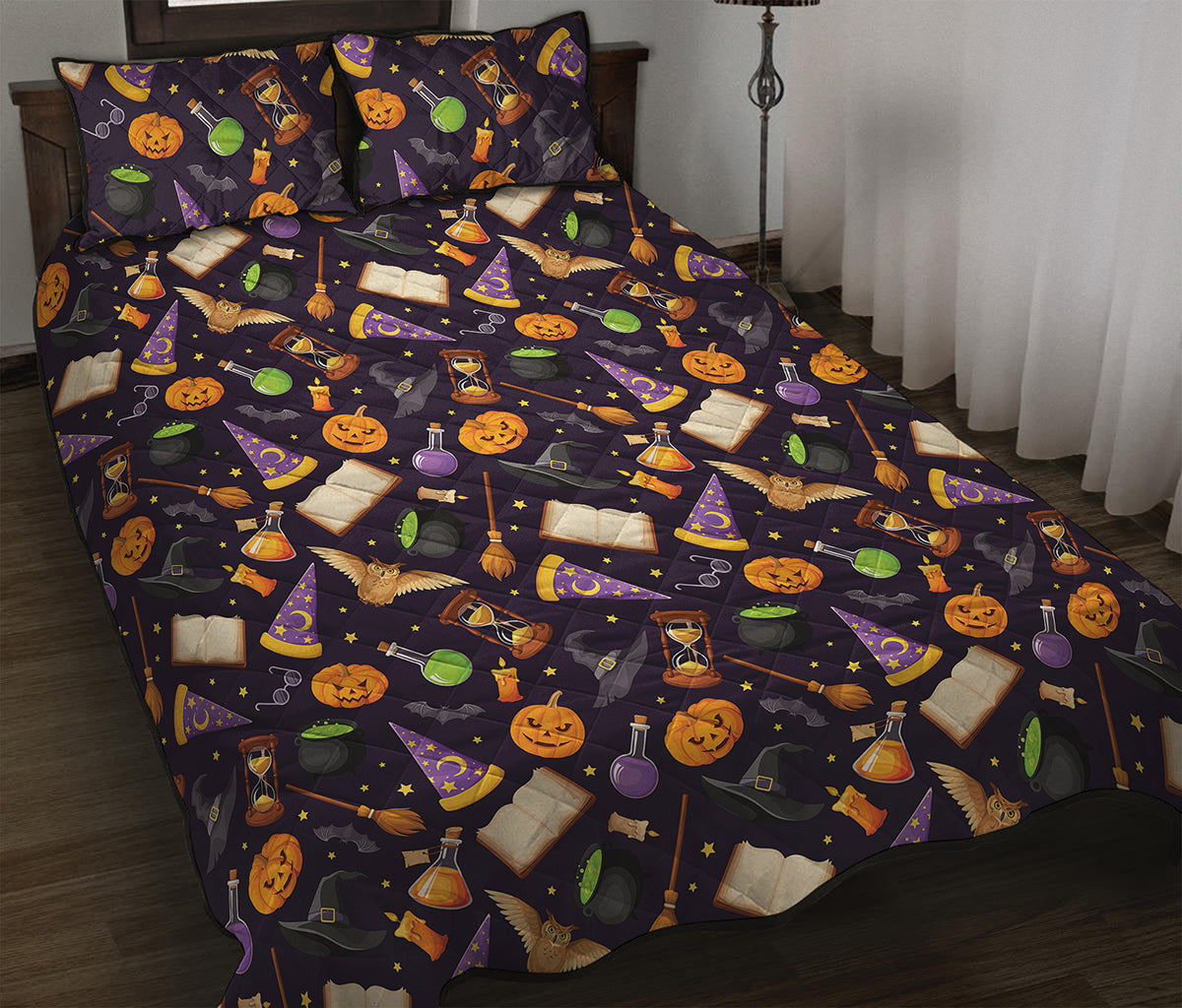 Magic Wizard Pattern Print Quilt Bed Set