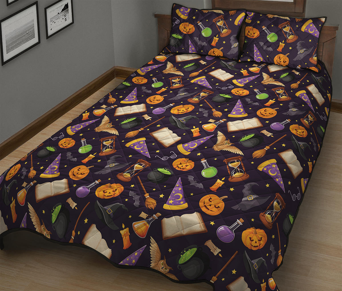 Magic Wizard Pattern Print Quilt Bed Set