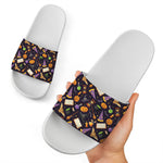Magic Wizard Pattern Print White Slide Sandals