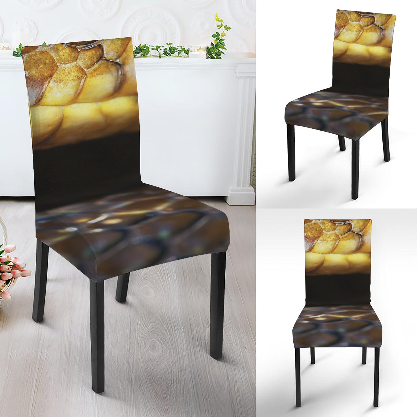 Malagasy Cat Eyed Snake Print Dining Chair Slipcover