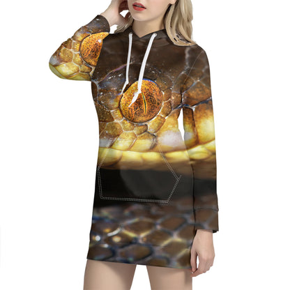Malagasy Cat Eyed Snake Print Pullover Hoodie Dress