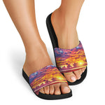 Maldives Sunset Print Black Slide Sandals