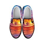 Maldives Sunset Print Black Slip On Shoes
