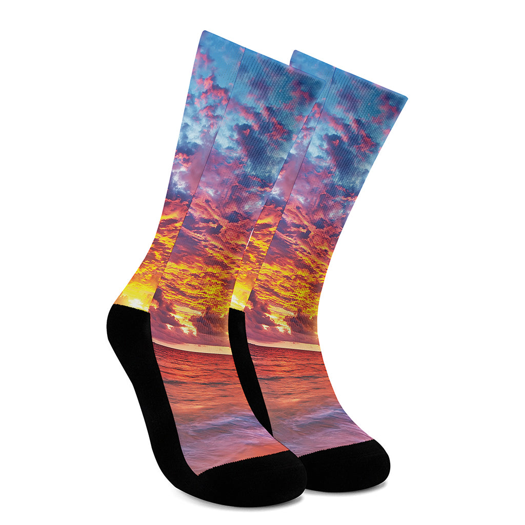 Maldives Sunset Print Crew Socks