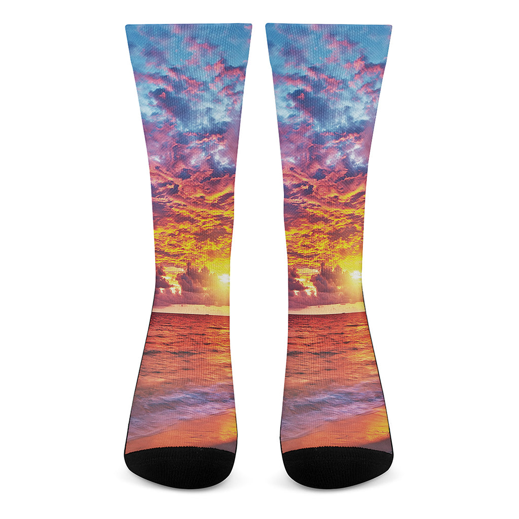 Maldives Sunset Print Crew Socks