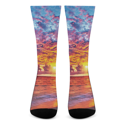 Maldives Sunset Print Crew Socks