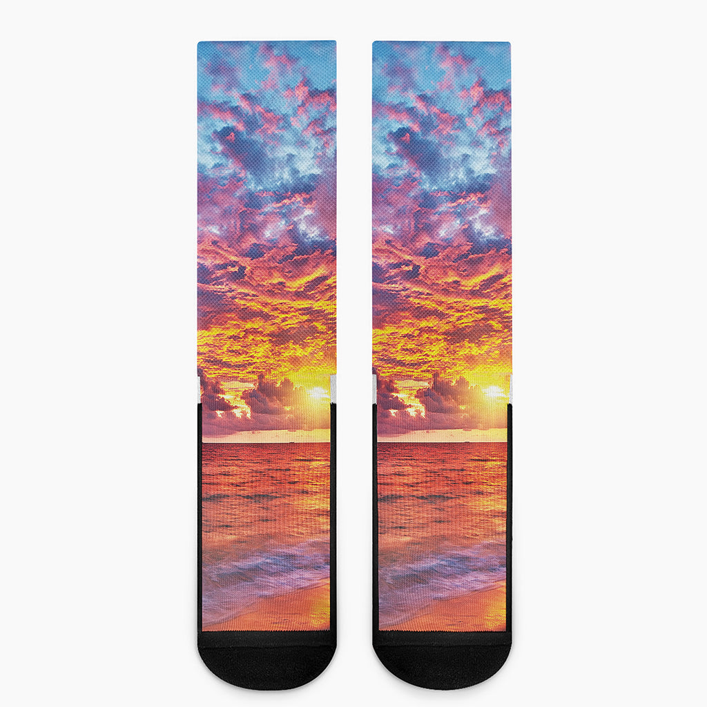 Maldives Sunset Print Crew Socks