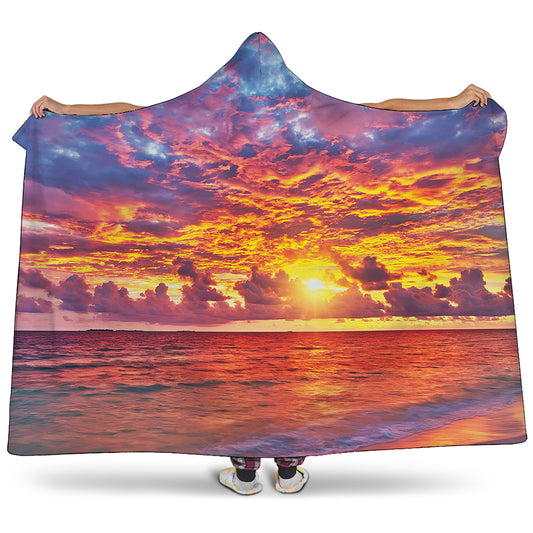 Maldives Sunset Print Hooded Blanket